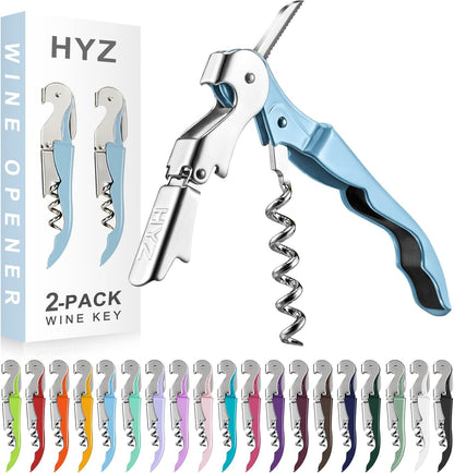 HYZ 2-Pack Wine Opener Waiter Corkscrew, Professional Wine Key for Servers, Bartender, with Foil Cutter, Manual Wine Bottle Opener Double Hinged (Black)