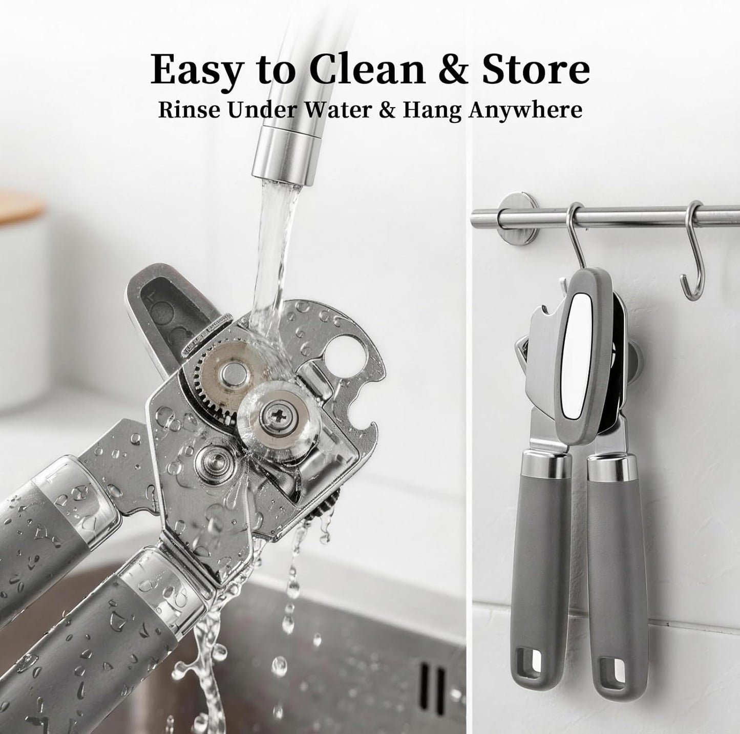 Can Opener Manual, Hand Heavy Duty Stainless Steel Bottle Opener Comfortable Handle, Sharp Blade Smooth Edge, Multifunctional Kitchen Tool, Black