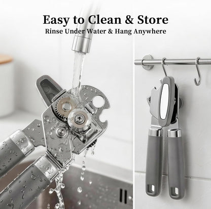 Can Opener Manual, Hand Heavy Duty Stainless Steel Bottle Opener Comfortable Handle, Sharp Blade Smooth Edge, Multifunctional Kitchen Tool, Black