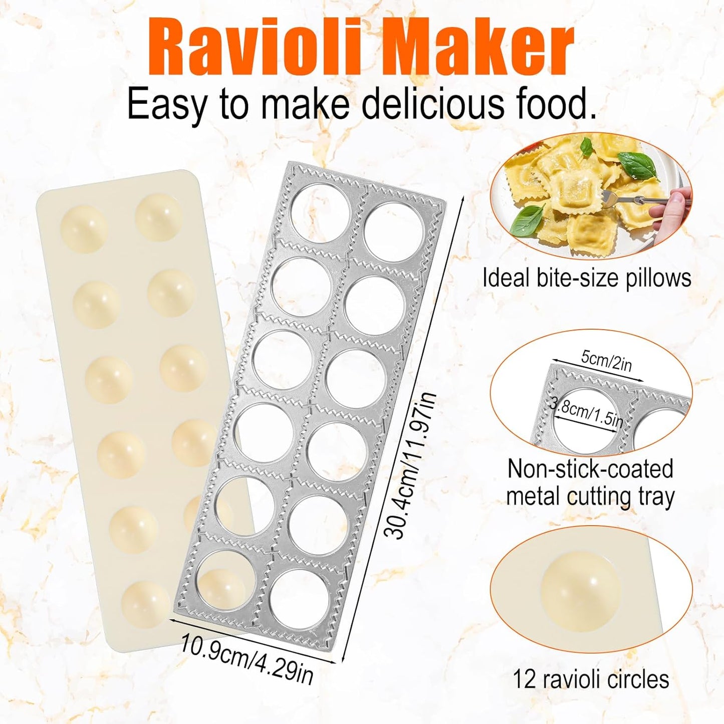 5 Pack Ravioli Mold Set 2 Inch Squares Ravioli Maker Cutter Include 1 Raviolis Maker Press 3 Pasta Cutter Stamp Makers 1 Wood Rolling Pin Pasta Making Tool(Makes 12 Ravioli)