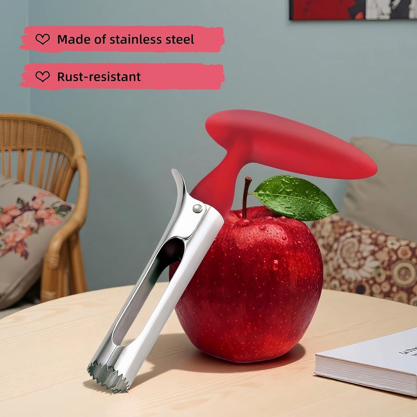 Premium Stainless Steel Apple Corer - Easy Use & Dishwasher Safe, Multi-Fruit Core Remover with Ergonomic Handle for Apples, Pears, Tomatoes & Cupcakes | Durable Kitchen Tool (Green)
