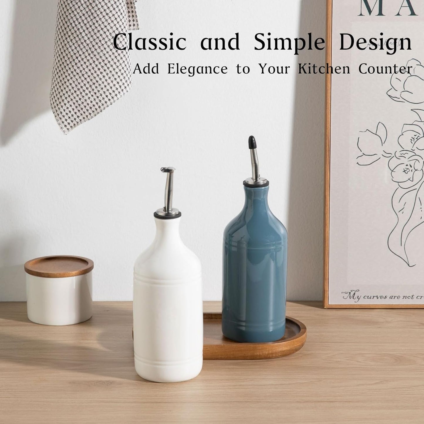 Sweejar Ceramic Olive Oil Dispenser Bottle, Opaque Oil Cruet Protects to Reduce Oxidation, Suitable for Storage Vinegar, Coffee Syrups & Other Liquids, Pack of 1, 15.5 Fl Oz(Beige)