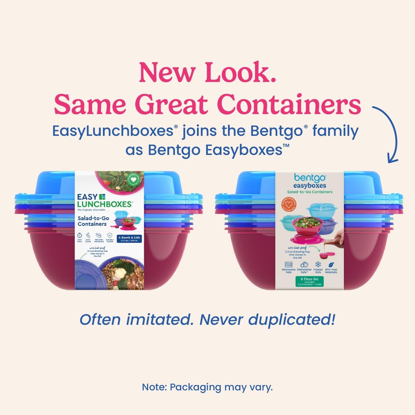 Bentgo Easyboxes Salad-to-Go Containers - 8-Piece Set: 4 Bowls, Leak-Proof Dressing Cups Built-In & 4 Fitted Lids Seal in Freshness; Reusable/BPA-Free for Salad, Pasta, & Cereal (Classic)