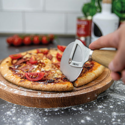 Boska Stainless Steel Pizza Cutter - Copenhagen Multifunctional Pizza Wheel Cutter - Handheld Food Slicer - Silver Non-Stick Adjustable Roller - Dishwasher Safe - for Kitchen Cooking