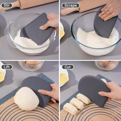 Silicone Dough Scraper with Stainless Steel Sheet, Curved Edge Flexible Bowl Scraper for Baking, Food Grade Silicone Bench Scraper for Sourdough Bread Proofing Basket, 5.98"×4.3", Mint Green, SAPID