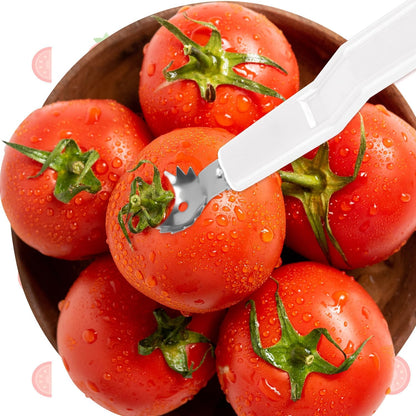 4pcs Stainless Steel Fruit Corer Tool, Tomato Strawberry Huller Vegetable Stem Remover Kitchen Gadget for Easy Fruit Balling (White)