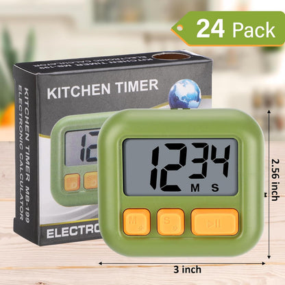 Weewooday 24 Pcs Digital Kitchen Timer Magnetic Timer Bulk On/Off Switch Minute Second Count up Countdown Loud Alarm for Exercise Cook Baking (Black,White)