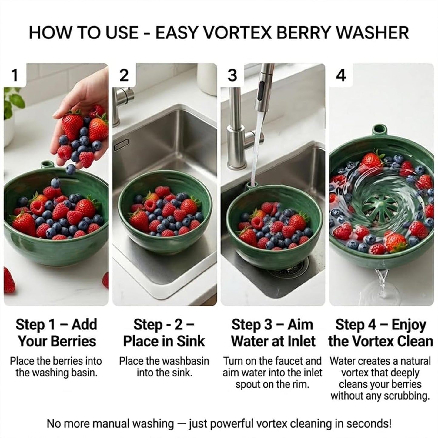 Berry Swirl Bowl, Self Spinning Berry Washing Bowl, Berries Rinse and Drain Bowls with Vortex Washing Design, Fruit Washer Colander, Dynamic Swirl Cleaning Basket for Fruit Lovers (1pc)