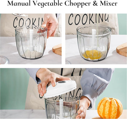 Manual Vegetable Chopper Pull String Food Chopper Sharp Blades Garlic Mincer with Container Onion Cutter for Chili Meat Nuts Herb
