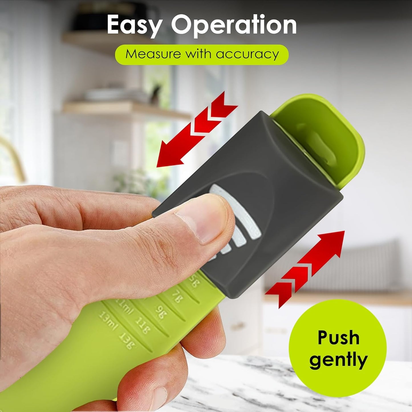 GOCHA Double-Ended Adjustable Measuring Spoon - 9-in-1 Kitchen Tool with Precision Scales (0.5-13ml/g) - Space-Saving Design for Dry & Liquid Ingredients (Black Green)