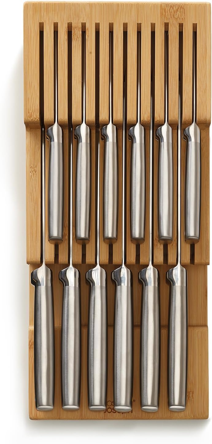 Joseph Joseph DrawerStore Compact Utensil Organizer For Kitchen Drawer Silverware, Flatware Tray, Small, Bamboo