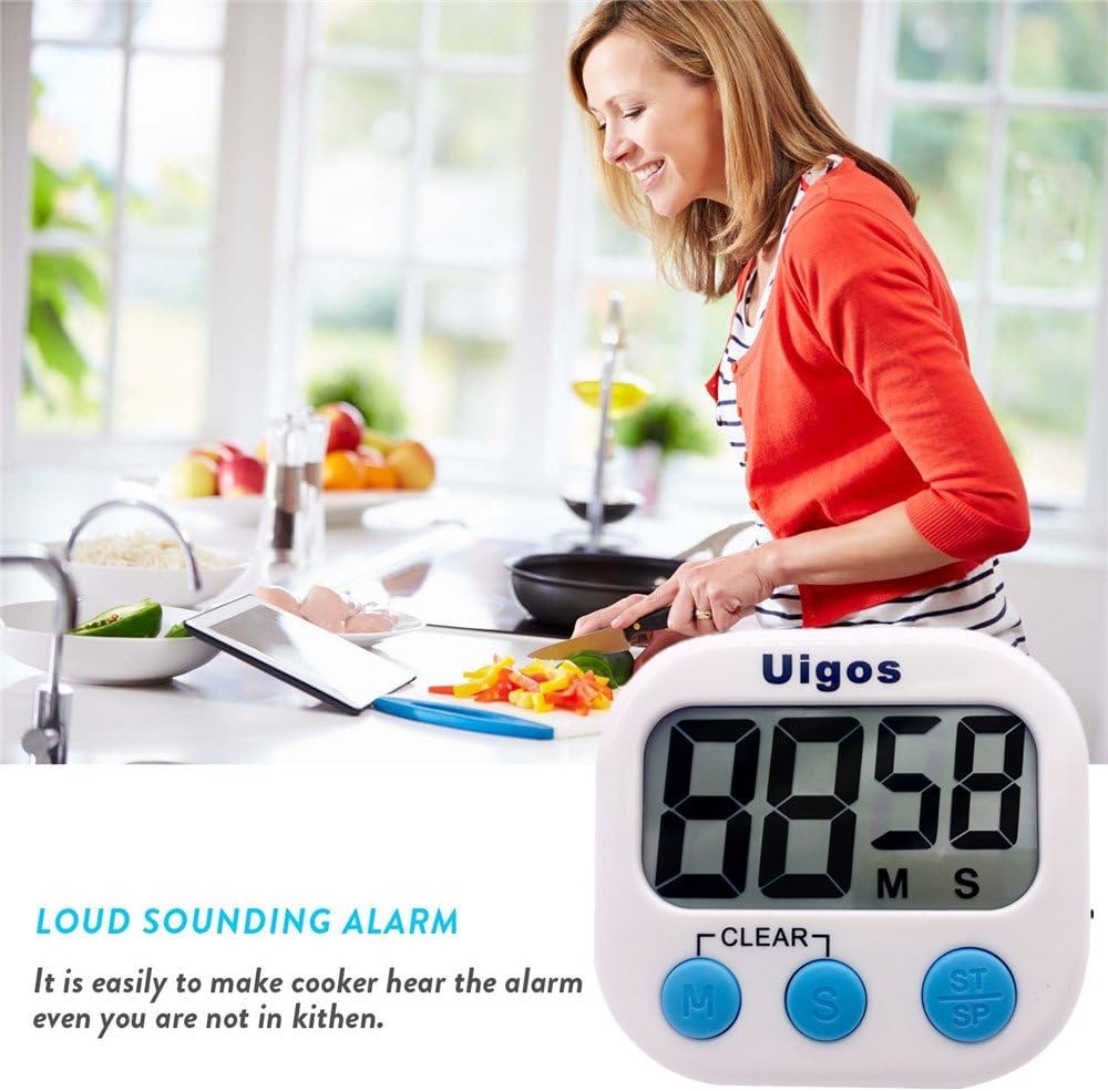 Uigos 2 Pack Digital Kitchen Timer II 2.0, Big Digits, Loud Alarm, Magnetic Backing, Stand, for Cooking Baking Sports Games Office (White) (2 Pack)