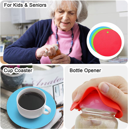uxcell 3pcs Silicone Jar Opener Pads, 17.5cm/7" Texture Can Opener Multipurpose Round Bottle Lid Opener Non-Slip Coasters for Weak Hands Seniors Children, Orange, Blue, Gray