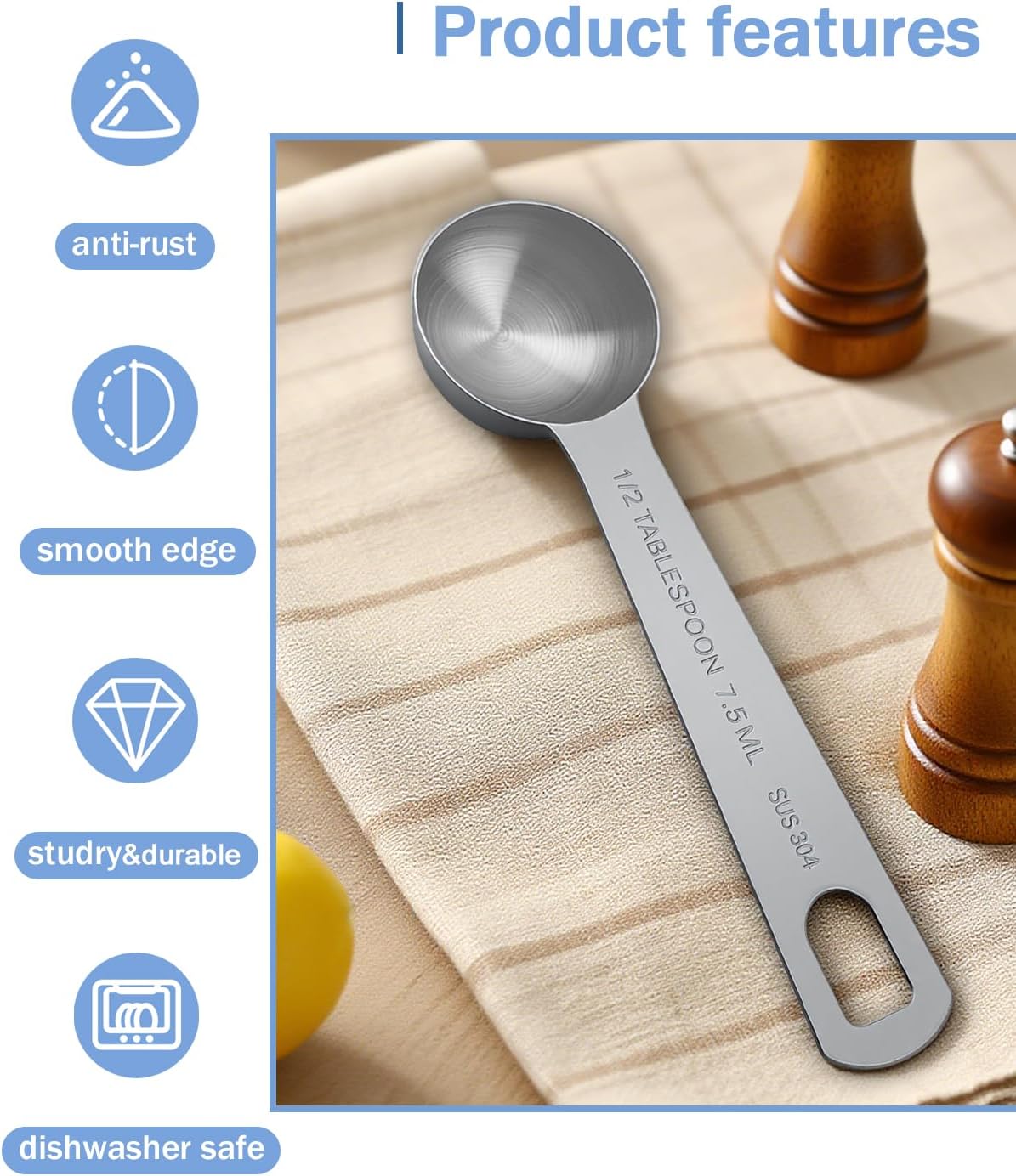 Teaspoon Measuring Spoons, 7.5mL (7.5 cc | 1/4 oz) Stainless Steel Teaspoon Scoop, Long Handle Metal Measuring Spoons for Cooking,Baking (0.25 OZ)