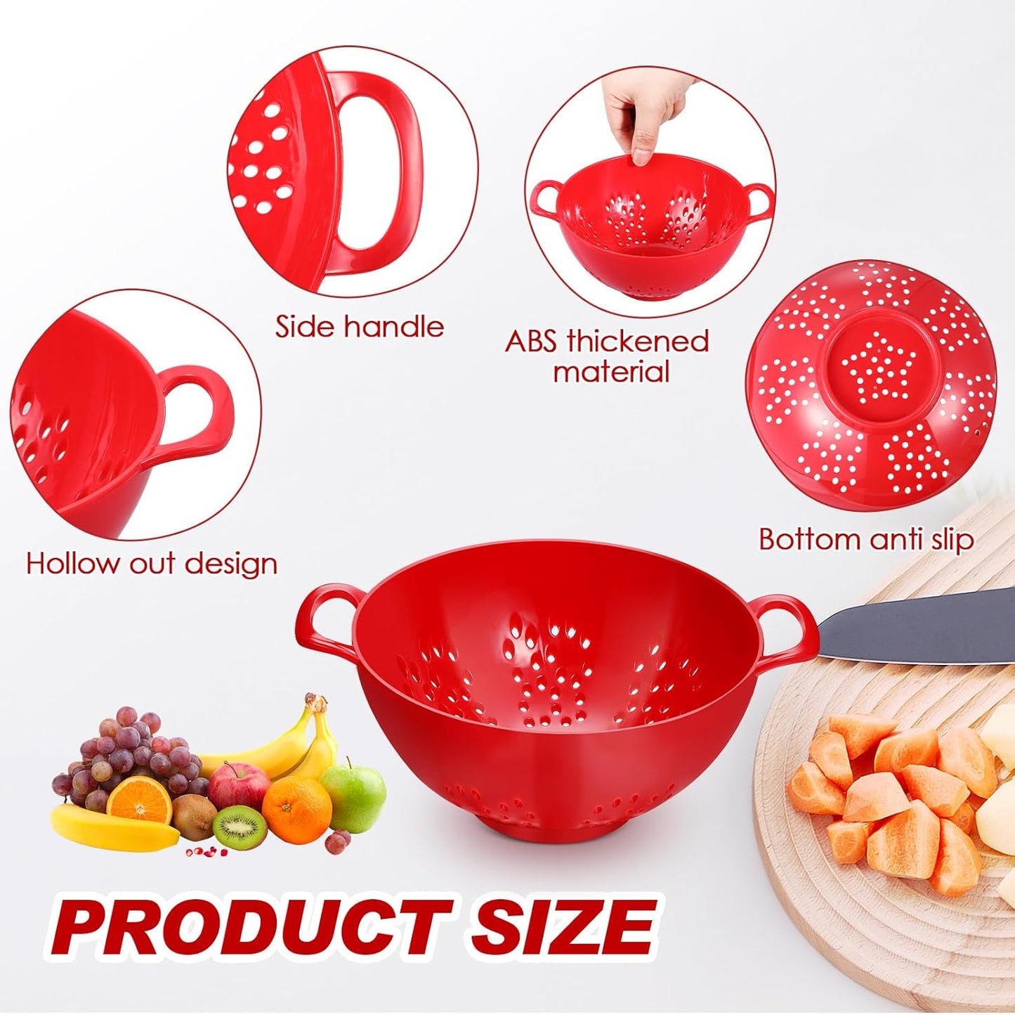 Baderke 4 Pack Mini Colander for Kitchen Plastic Berry Strainer with Double Handles 7.5 x 6 x 3 Inch Small Colander Strainer for Fruits Vegetables Food (Green, Purple, Red, Lemon Yellow)