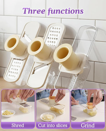 2PCS Mini Multifunctional Garlic Grinder, Garlic Slicer Super Thin with Container, Ginger Veggie Mandoline Mincer Cutter