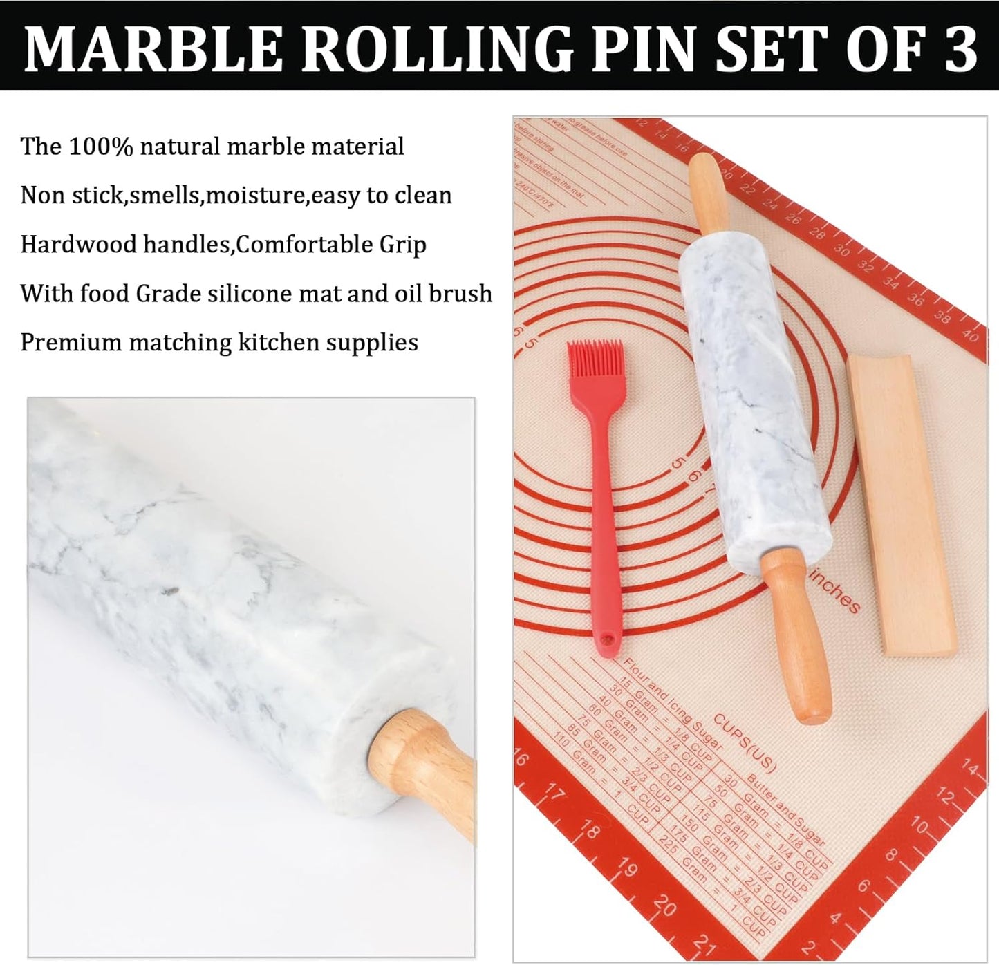 Silicone Rolling Pin for Baking,15Inch Pastry Dough Roller with Wooden Handle,Non Stick Surface Rolling Pin for Dough Cookie Pastry Tapered Dumpling Baking Supplies Kitchen Accessories