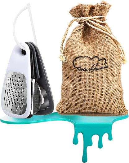 Kitchen Gadgets Set 5 Pieces, Space Saving Cooking Tools Kitchen Accessories - Fruit/Vegetable Peeler, Cheese/Chocolate Grater, Bottle Opener, Pizza Cutter, Garlic/Ginger Grinder Gift Set (Black)