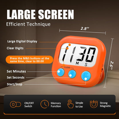 2 Pack Digital Kitchen Timer for Cooking Big Digits Loud Alarm Magnetic Backing Stand Cooking Timers for Baking White