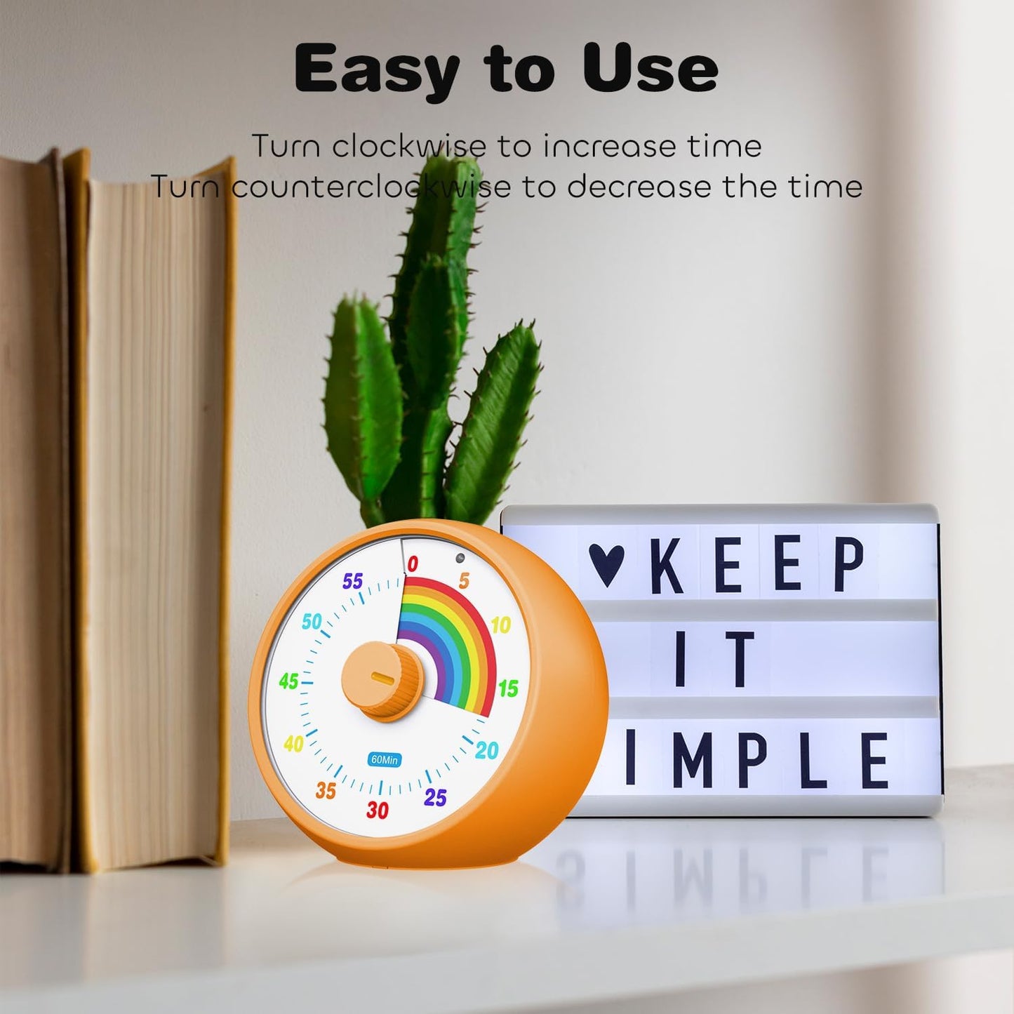 Visual Timer for Kids, 60-Minute Countdown for Classroom Office Kitchen, Desk Timer Kids Time Management Tools with Silent Operation, Pomodoro Timer Rainbow Pattern Purple