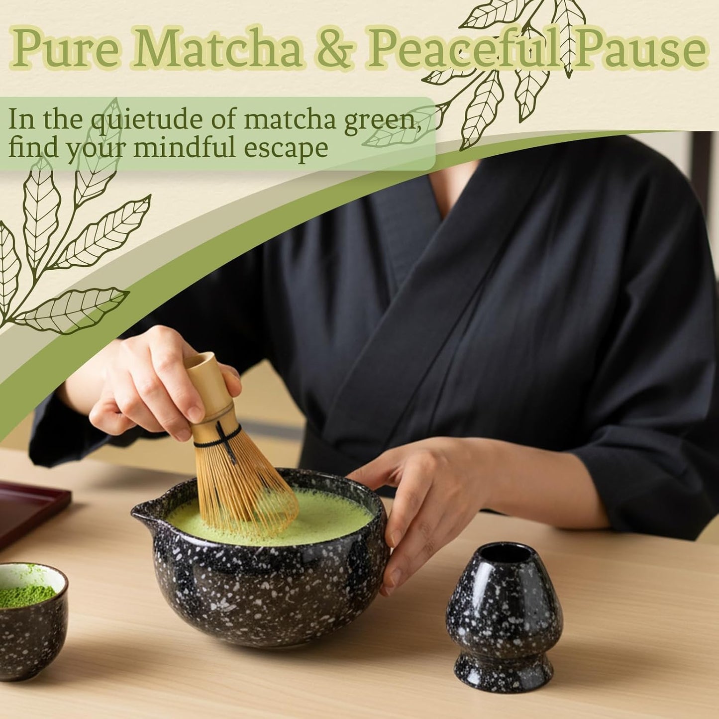 8 Pcs Matcha Whisk Set Chasen Matcha Whisk Bamboo Bowl with Spout Sifter Spoon Scoop Whisk Holder Bamboo Mat Complete Matcha Making Kit (Red Petal)