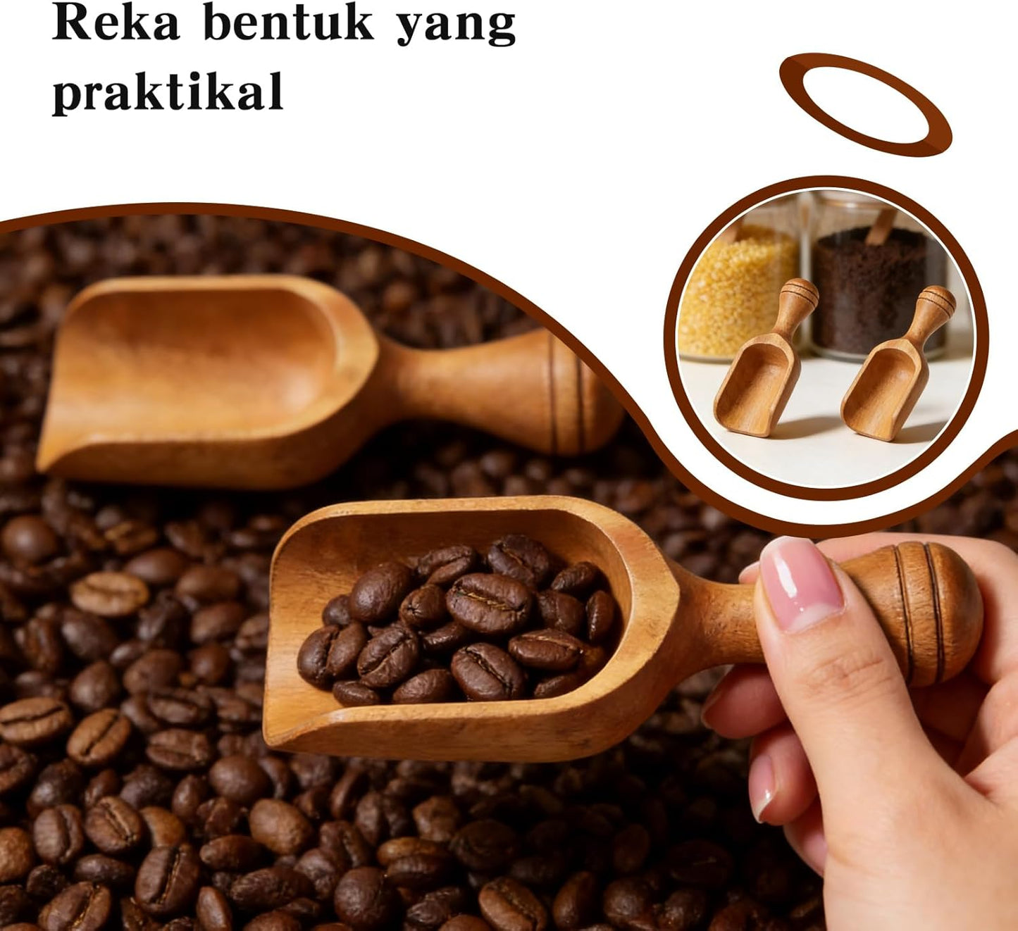 Wooden Coffee Scoop Set, Coffee Bean Scoop & Scoops for Jars, Multipurpose Spoon for Ground Coffee, Tea & Kitchen Dry Goods,4 Pack