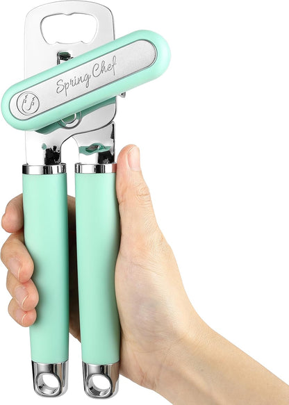 Spring Chef Stainless Steel Can Opener - Manual with Soft Grip Handles, Easy Turn, Heavy Duty Hand Can Openers for Seniors with Smooth Edge - Magnetic Lid Remover - Black