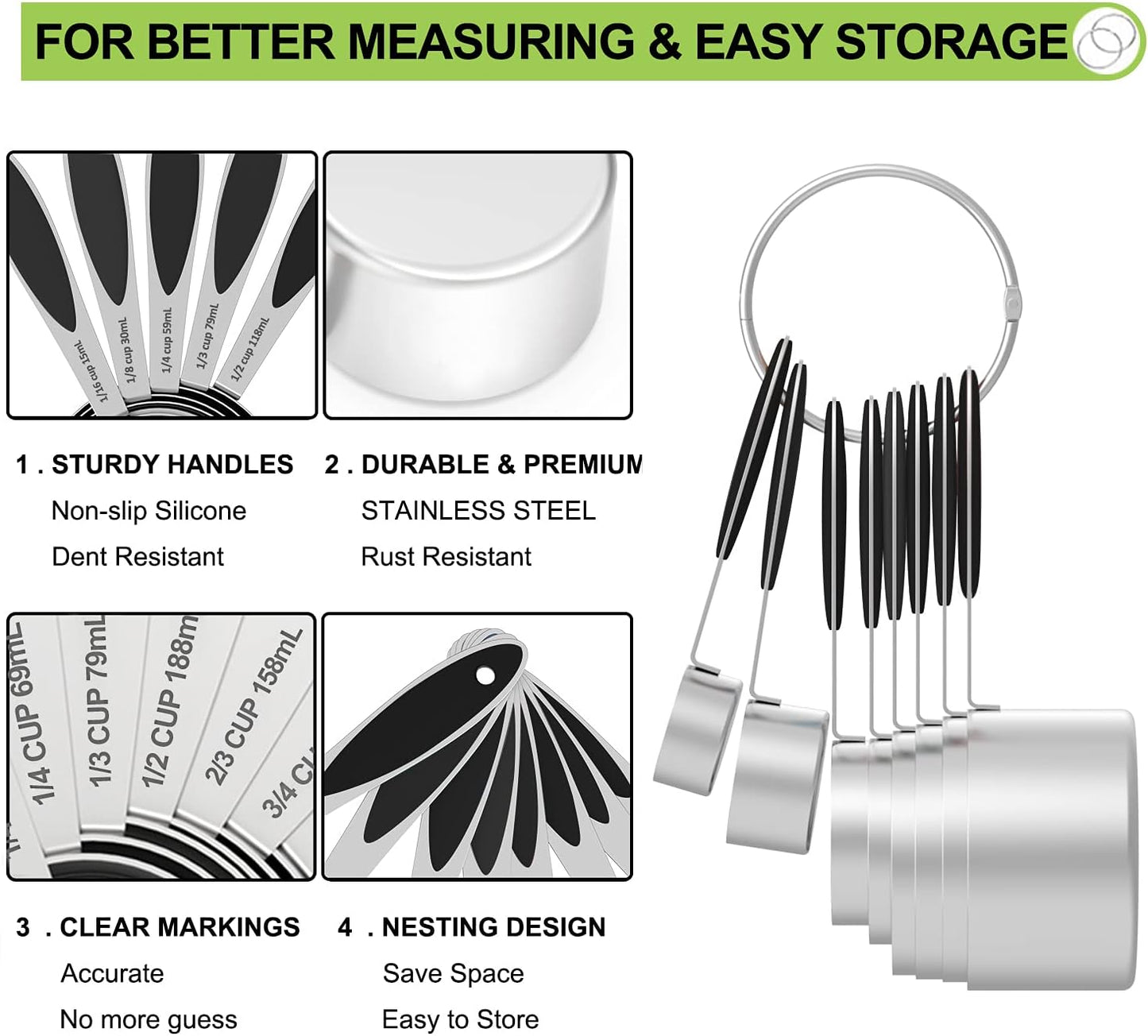 Measuring Cups and Measuring Spoons Set, Wildone Stainless Steel 8 Measuring Cups, 10 Measuring Spoons, 1 Leveler 1 Whisk & 5 Mini Spoons, for Dry and Liquid Ingredient - 25 Piece Multicolor