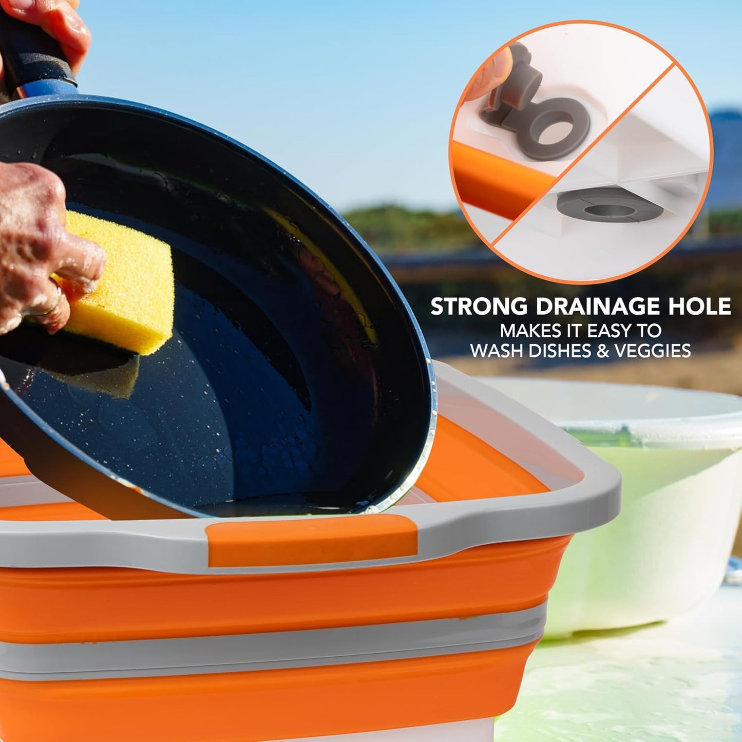 Collapsible Cutting Board(2.11 Gal/8L), BBQ Prep Tub with Locking Lid, Foldable Camping Sink with Colander, Multifunction Dish Basin for Kitchen, Bowl, Vegetable and Fruit, Storage Basket for Picnic