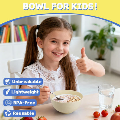 Wheat Straw Bowls Set with Lids, Unbreakable 40 OZ Cereal Bowls Set of 4, Salad Container for Lunch, Microwave & Dishwasher Safe Bowl Set for Kitchen, Picnic, RV, Camping, Multi