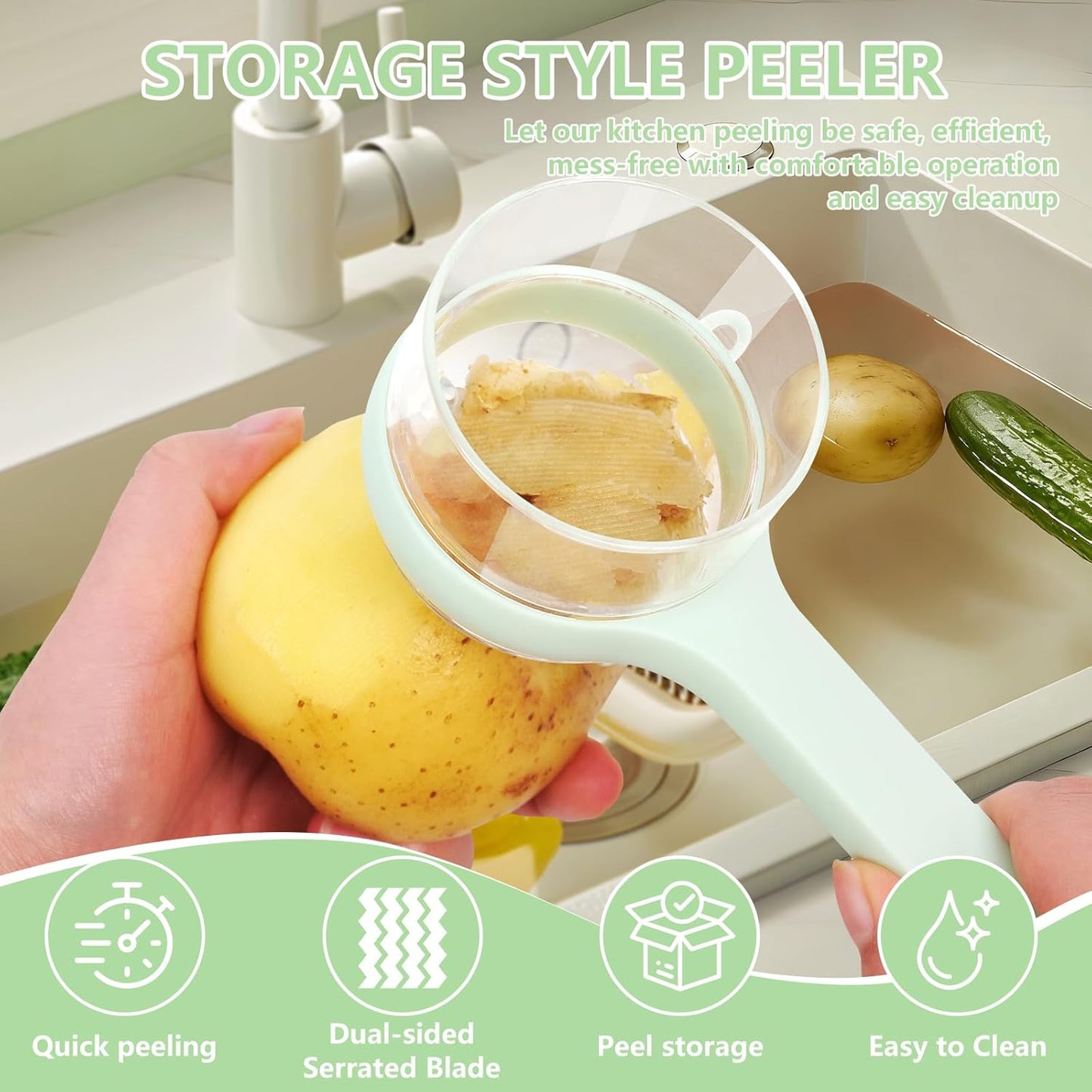 Vegetable Peeler with Container, Stainless Steel Potato Peeler and Fruit Peeler with Storage Box, Multi-Function Veggie Peeler with Peel Catcher for Home Kitchen (Orange)