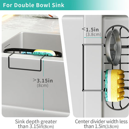 HapiRm Multifunctional Sponge Holder with Unique M-Shaped, 2 Installation Methods Kitchen Sink Caddy Organizer, Rustproof Stainless Steel Kitchen Organizers and Storage Essentials - Black