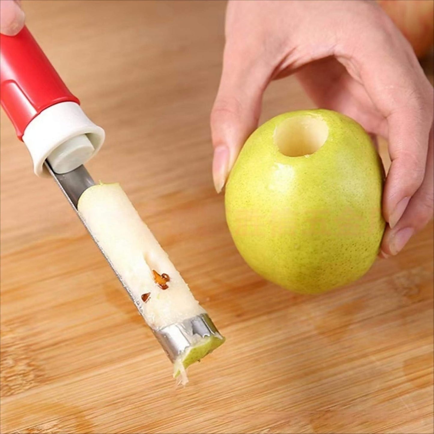 2-in-1 Retractable Fruit Corer and Peeler, Stainless Steel Vegetable Peeler and Core Remover Tool for Apples, Pears, Potato, Ergonomic Kitchen Gadget for Food Prep, Red, 8.86 x 1.3 in