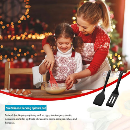 Mini Silicone Brownie Serving Spatula Set Flexible Non Stick Serve Turner Heat Resistant Cooking Spatula for Flip Eggs Crepe Steak Pizza Kitchen Utensil (Red, Black)