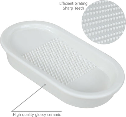 EIKS Ceramics Grater Plate for Ginger Garlic Wasabi Daikon Fruits Root Vegetable Cooking Preparation (Spade-shaped)