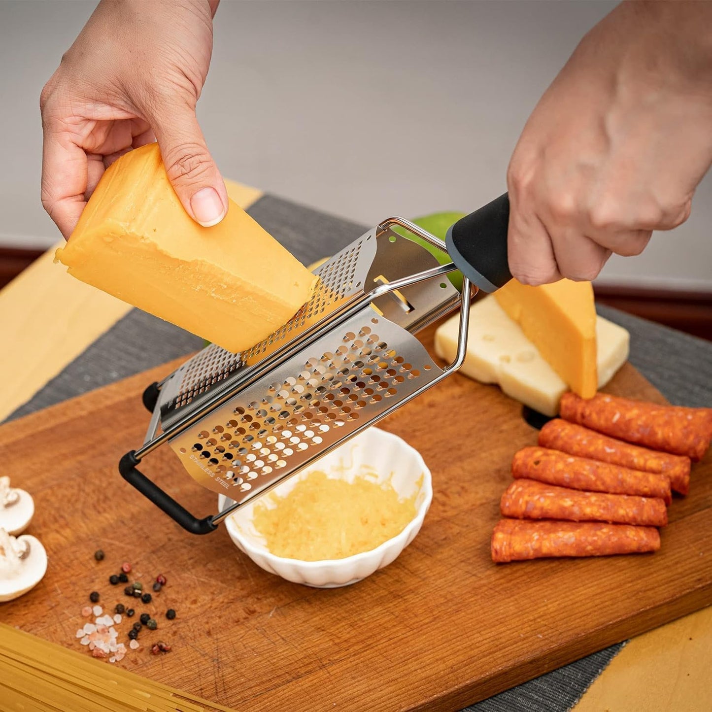 Lemon Zester, Stainless Steel Kitchen Cheese Grater, Plastic Cover Ergonomic Soft Black Handle