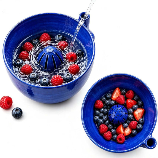 Self Rinsing Berry Bowl, The Original Artisan Swirling Berry Bowl, 3D Print Berry Colander with Vortex Fruit Washing Design, Stoneware Fruit Rinse Bowl for Kitchen Counter