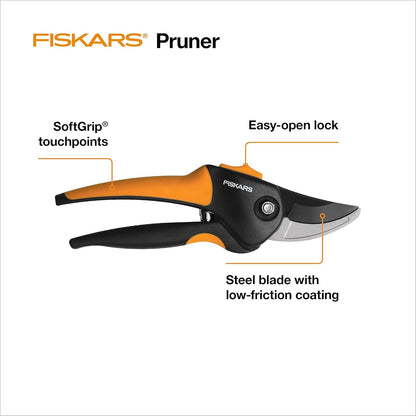 Fiskars PowerGear2 Pruning Shears, Patented Gear Technology & Cam Mechanism Multiplies Leverage, Hardened Steel Bypass Blade, Contoured Rolling Handle Reduces Hand Fatigue, 3/4" Cut Capacity