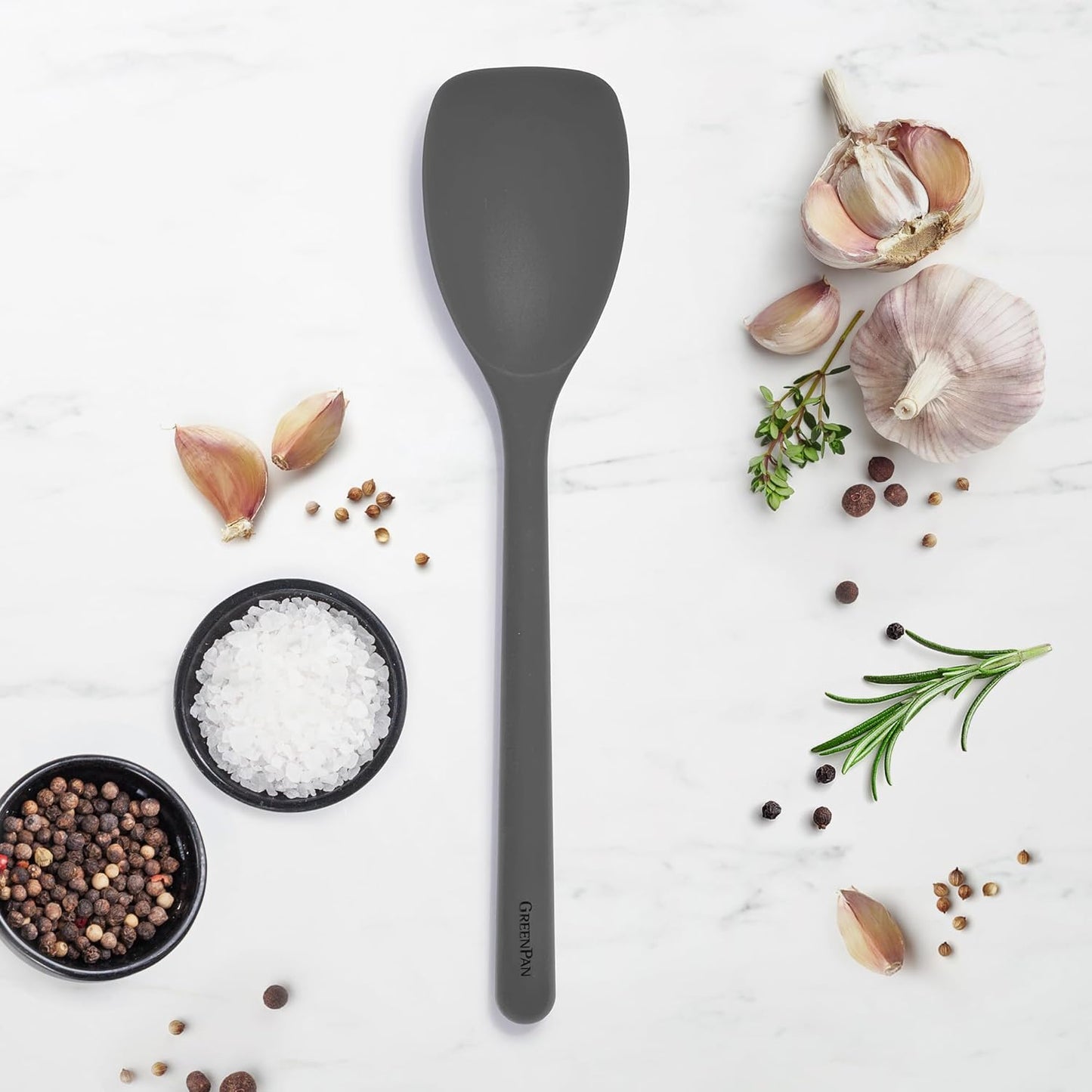 GreenPan Silicone Ladle, Soup Mixing Stirring Serving, Cooking Kitchen Utensil, Flexible Rubber Nonstick Cookware, Rigid Steel Core, Heat-Resistant, Anti-Slip Handle, BPA-Free, Dishwasher Safe, Gray