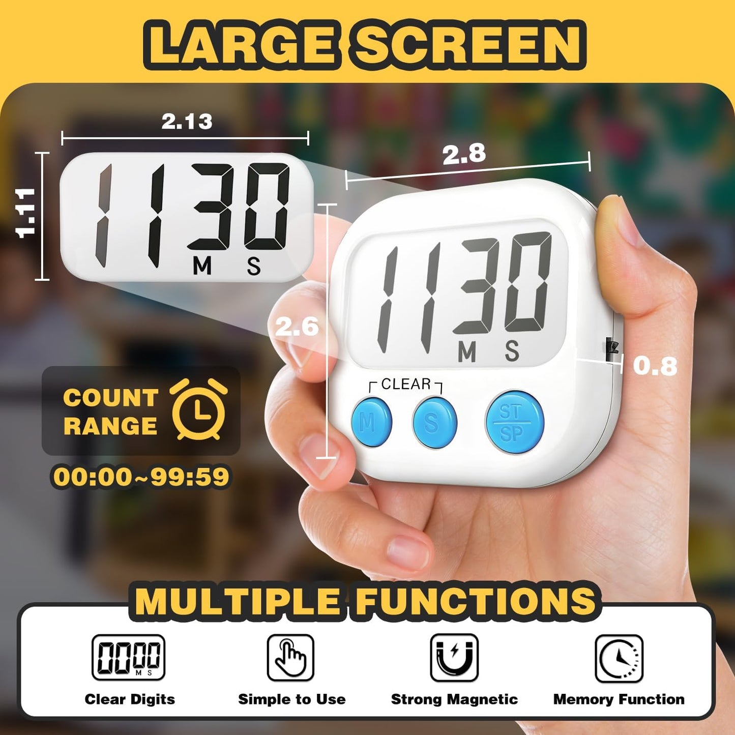 Classroom Timers for Teachers Kids Large Magnetic Digital Timer Teacher Supplies 2 Pack-Blue Green