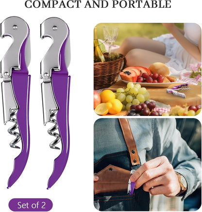 HYZ 2-Pack Wine Opener Waiter Corkscrew, Professional Wine Key for Servers, Bartender, with Foil Cutter, Manual Wine Bottle Opener Double Hinged (Black)
