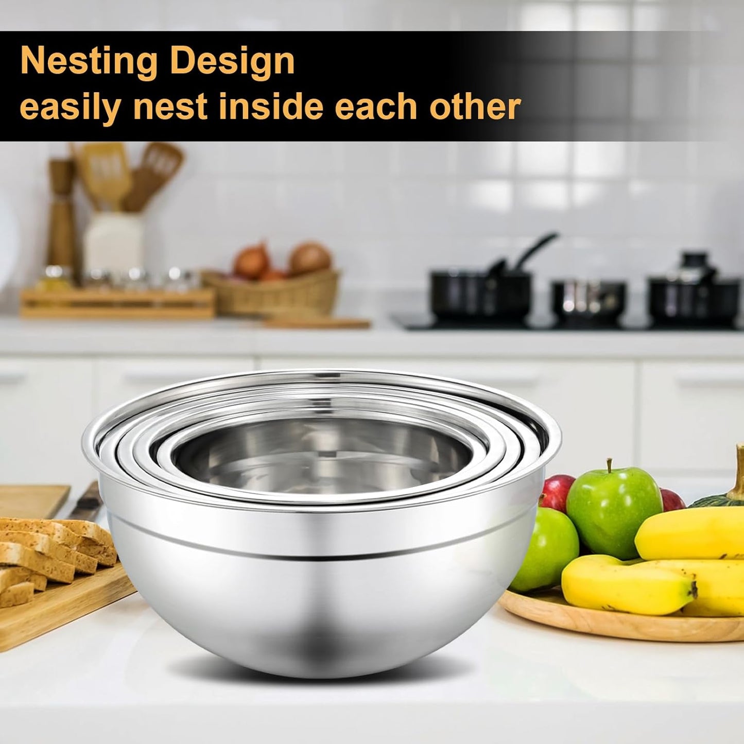 Hunnycook 7 Piece Mixing Bowls with Lids Set - Mixing Bowls Stainless Steel Bowls for Kitchen Baking, Size 0.7, 1.1, 1.5, 2.1, 3.5, 4, 4.5QT, Baking Bowl for Food Preparation, Mixing and Serving Foods