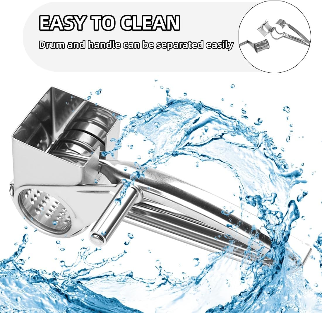 Cheese Grater, Stainless Steel Rotary Cheese Graters Shredder Handheld, Kitchen Grater for Cheese Ginger Vegetables