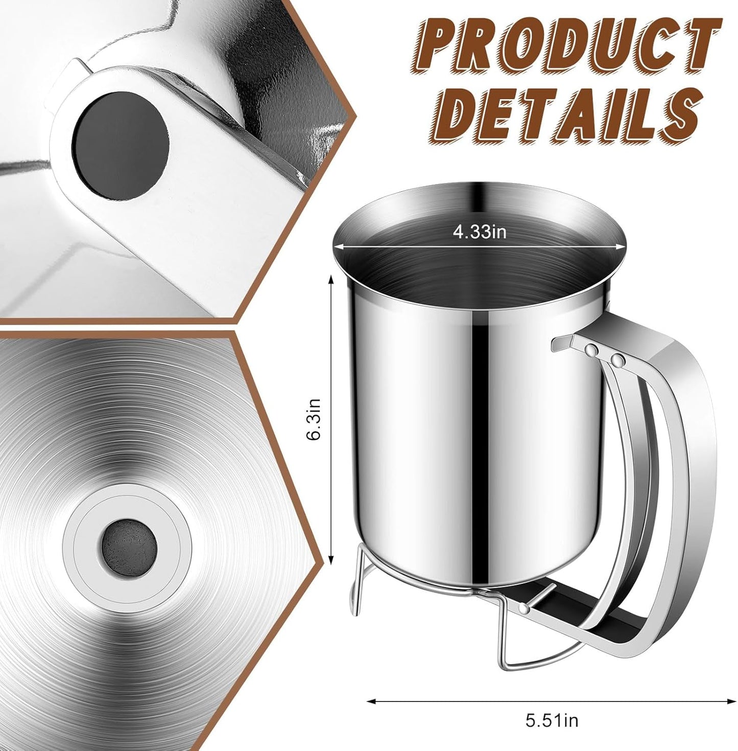 2 Pcs 800 ml Stainless Steel Pancake Batter Dispenser 27 oz Handheld Pancake Mix Dispenser with Handle Batter Funnel for Candle Making Cupcake Muffin Waffle Baking Cake Cooking Crepe Kitchen