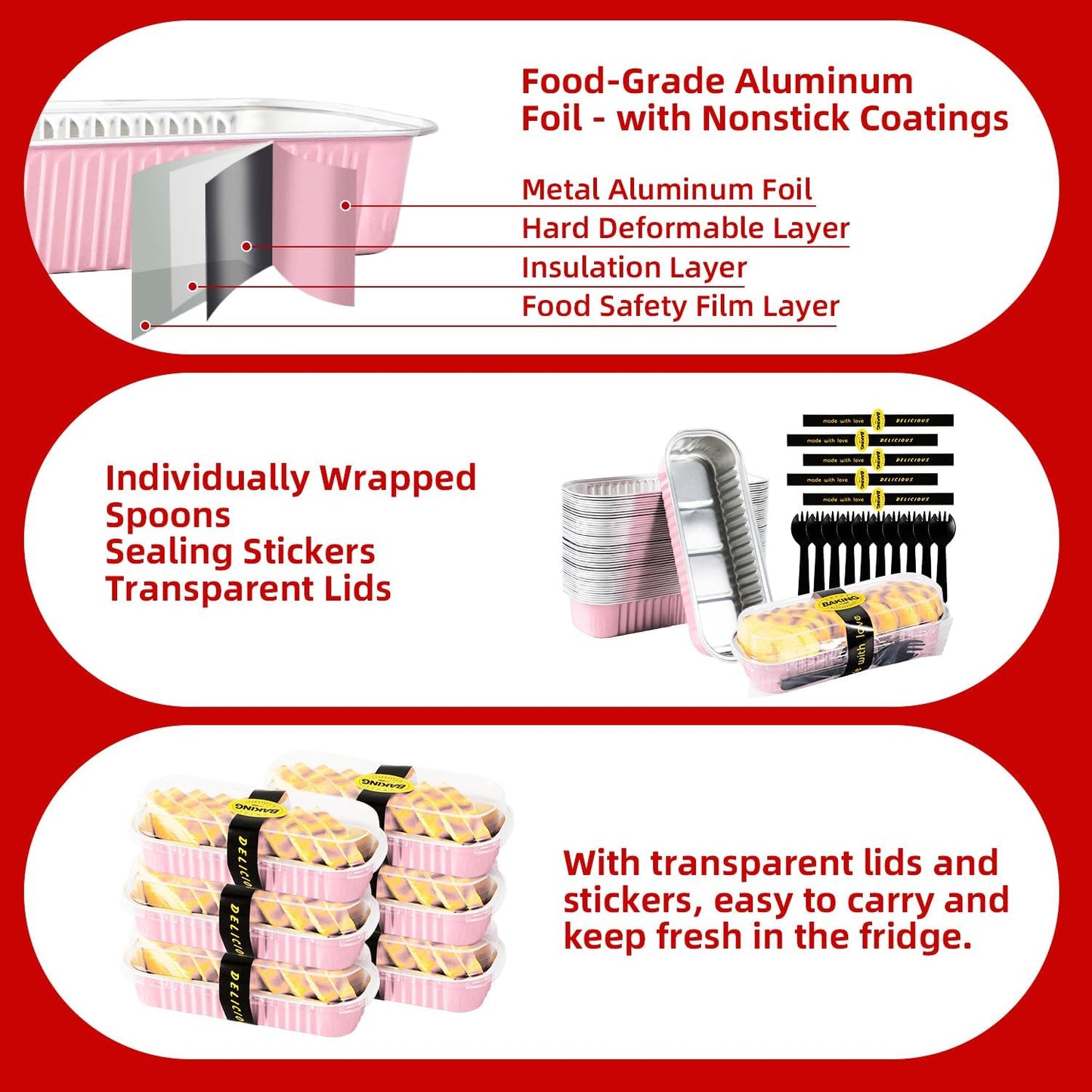 Mini Loaf Pans with Lids and Spoons Sealing Sticker,30 Pcs 6.8oz Cake Pans for Baking Disposable Aluminum Foil Christmas Cake Pan (30 PCS GOLD)