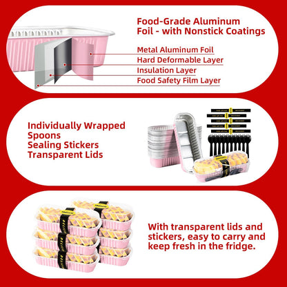 Mini Loaf Pans with Lids and Spoons Sealing Sticker,30 Pcs 6.8oz Cake Pans for Baking Disposable Aluminum Foil Christmas Cake Pan (30 PCS GOLD)