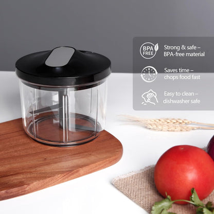 Manual Food Processor 1000ML Large Capacity Pull String Vegetable Chopper Onion Cutter for Salsa Nuts Pesto Herbs Easy to Clean Kitchen Gadget Black