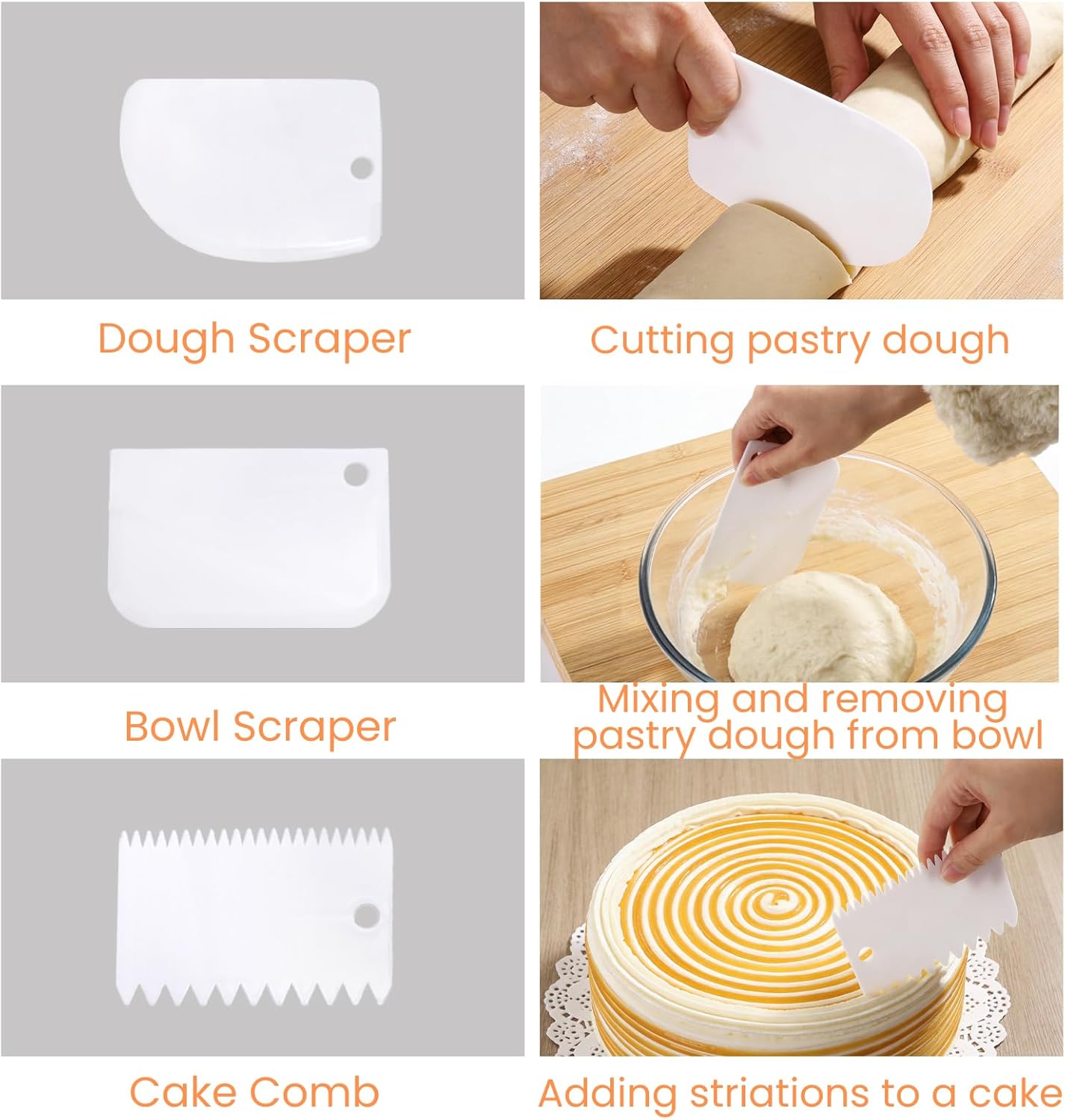 Hacaroa Set of 5 Angled Icing Spatula with 3 Cake Scraper, Offset Spatula with 4, 6, 8, 10, 12 Inch Blades Stainless Steel for Cake Frosting, Decorating, Baking, Ergonomic Handle, 5 Sizes