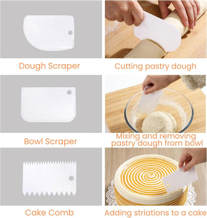 Hacaroa Set of 5 Angled Icing Spatula with 3 Cake Scraper, Offset Spatula with 4, 6, 8, 10, 12 Inch Blades Stainless Steel for Cake Frosting, Decorating, Baking, Ergonomic Handle, 5 Sizes