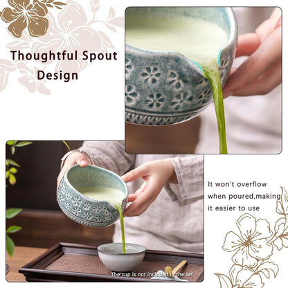 Buucup Matcha Whisk Set, Ceramic Matcha Kit Set Includes Matcha Bowl, Matcha Whisk and Holder, Bamboo Scoop, Scoop Rest, Sifter and Tea Towel - 7 Pcs Matcha Kit for Matcha Lovers (Mottled Green)